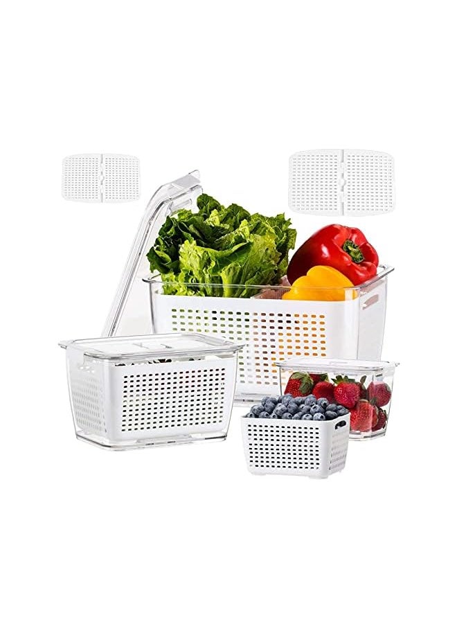 Zaboon - Vegetable Fruit Storage Containers Bpafreefreezer Food Storage Boxes Fridge Food Storage Container Set With Lid & Strainers For Fruits And Vegetables Storage (White) - Image 1