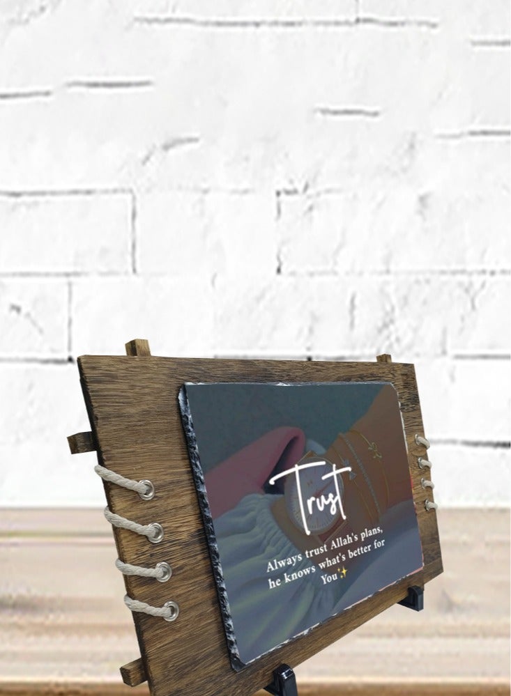 Service Zone Protective Printed White Rectangle Shape Marble Photo Frame for Table Top Always Trust Allahs Plan He Know Whats Better For You  - Image 3