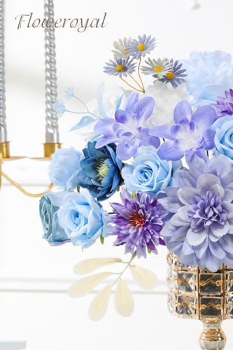 Floweroyal Artificial Flowers Combo Purple Flowers Mix Silk Flowers Dahlia Roses with Stems for DIY Wedding Bridal Bouquets Baby Shower Floral Arrangement Table Centerpieces Home Decorations - Image 3