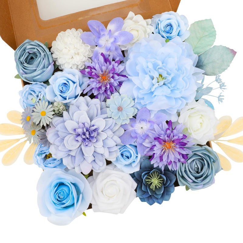 Floweroyal Artificial Flowers Combo Purple Flowers Mix Silk Flowers Dahlia Roses with Stems for DIY Wedding Bridal Bouquets Baby Shower Floral Arrangement Table Centerpieces Home Decorations - Image 2