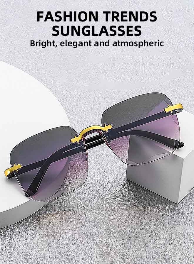 Frameless Chamfered Sunglasses | Uv400 Professional-Grade All-Around Protection | Gradient Sunglasses, Gold Frame, Double Gray - Image 2