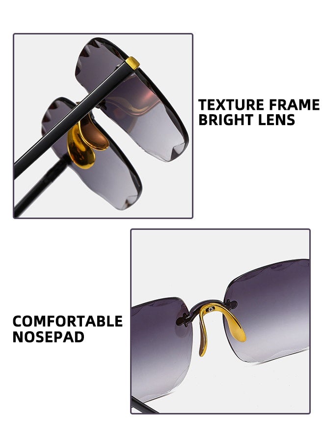 Frameless Chamfered Sunglasses | Uv400 Professional-Grade All-Around Protection | Gradient Sunglasses, Gold Frame, Double Gray - Image 3