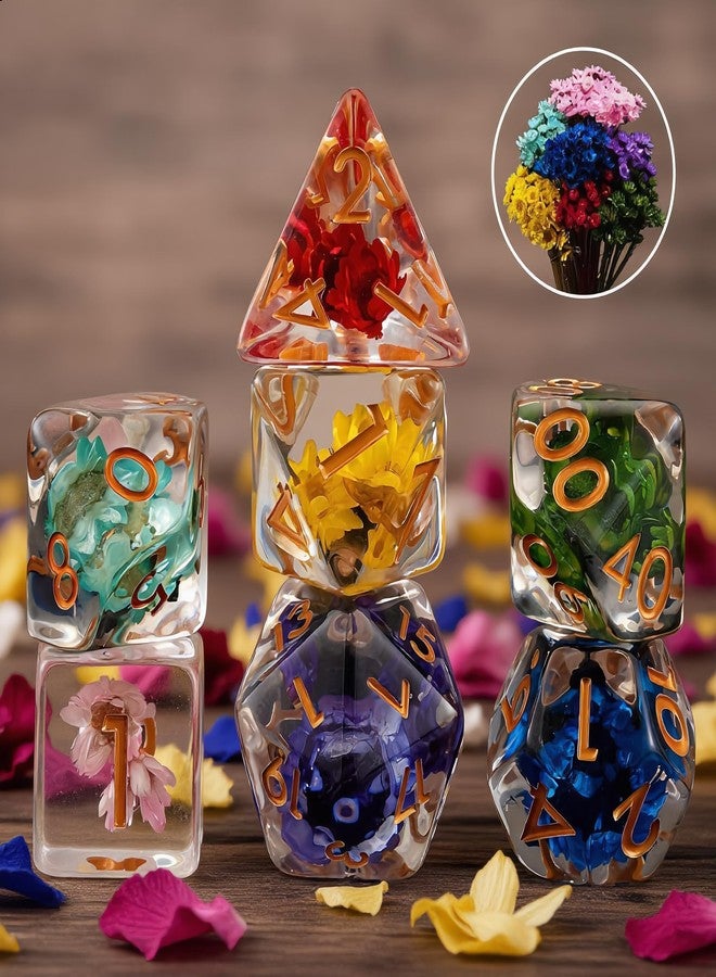 weyano Resin D&D Dice Set, Flower Polyhedral Dice for Dungeons and Dragons, RPG, MTG DND 7-DIE (D4, D6, D8, D10, D12, D20, D%) for Ages 15 and Up - Image 2
