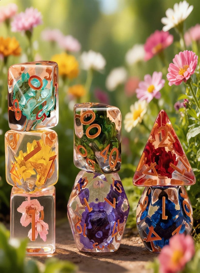 weyano Resin D&D Dice Set, Flower Polyhedral Dice for Dungeons and Dragons, RPG, MTG DND 7-DIE (D4, D6, D8, D10, D12, D20, D%) for Ages 15 and Up - Image 3