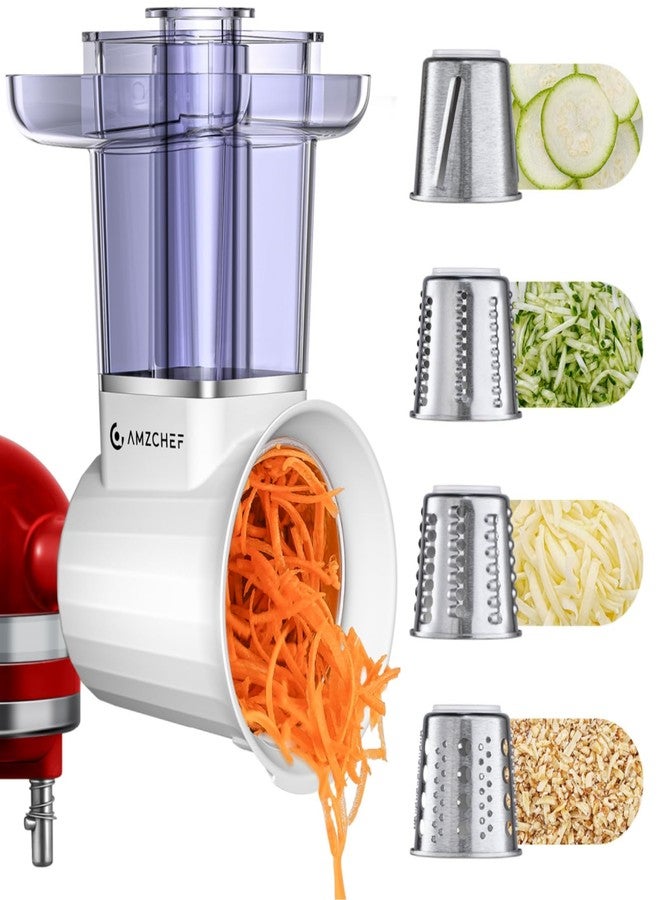 amzchef Slicer Shredder Accessories for KA Mixer, with 2.8IN Large Feed Chute, Oversized Cheese Grater Accessories with 4 Food Grade Blades, 304 Stainsless Steel, Dishwasher Safe - Image 1
