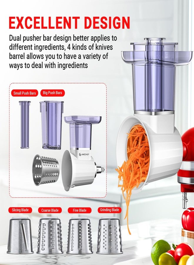 amzchef Slicer Shredder Accessories for KA Mixer, with 2.8IN Large Feed Chute, Oversized Cheese Grater Accessories with 4 Food Grade Blades, 304 Stainsless Steel, Dishwasher Safe - Image 5
