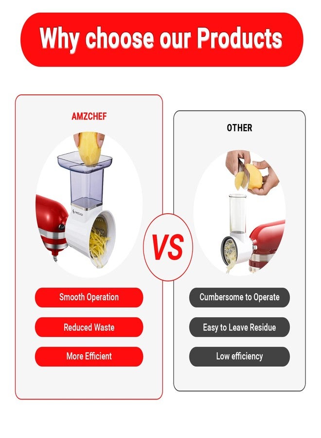 amzchef Slicer Shredder Accessories for KA Mixer, with 2.8IN Large Feed Chute, Oversized Cheese Grater Accessories with 4 Food Grade Blades, 304 Stainsless Steel, Dishwasher Safe - Image 3