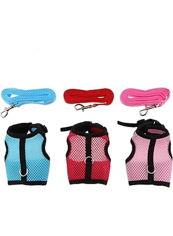 Small Pet Harness And Leash Set For Rabbits Guinea Pigs Ferrets Size S Rose Red Light Blue Pink - Image 1