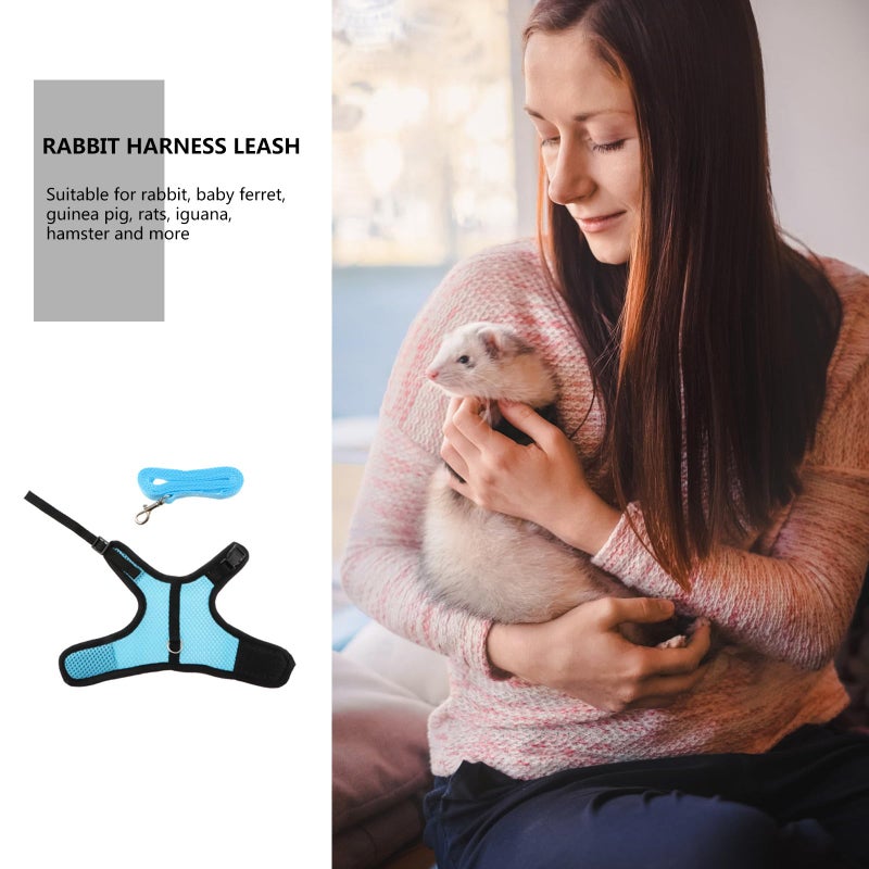 Small Pet Harness And Leash Set For Rabbits Guinea Pigs Ferrets Size S Rose Red Light Blue Pink - Image 4
