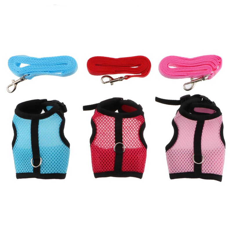 Small Pet Harness And Leash Set For Rabbits Guinea Pigs Ferrets Size S Rose Red Light Blue Pink - Image 2