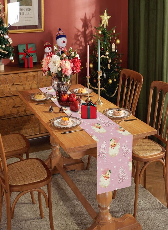 GAGEC Christmas Table Runner Santa Claus Merry Christmas Tree Snowflake Pink Long Runners for Winter Xmas Home Kitchen Dining Party Decor 13 x 72 Inch - Image 3