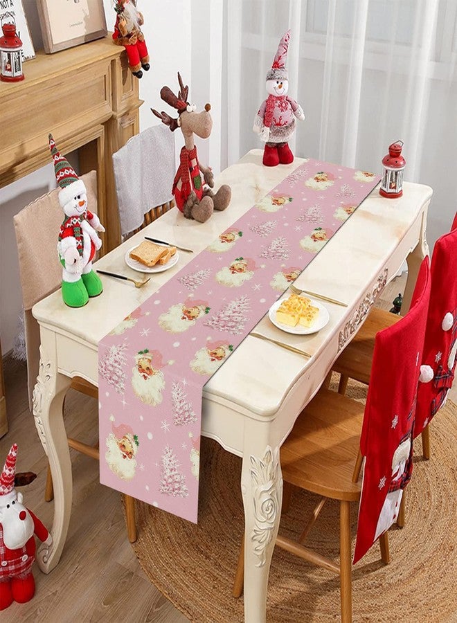 GAGEC Christmas Table Runner Santa Claus Merry Christmas Tree Snowflake Pink Long Runners for Winter Xmas Home Kitchen Dining Party Decor 13 x 72 Inch - Image 5