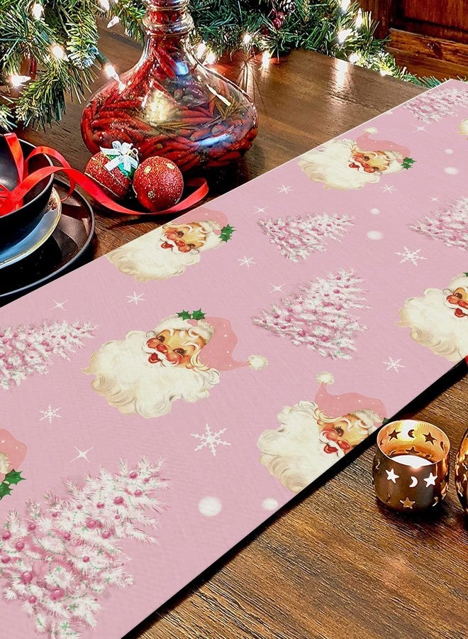 GAGEC Christmas Table Runner Santa Claus Merry Christmas Tree Snowflake Pink Long Runners for Winter Xmas Home Kitchen Dining Party Decor 13 x 72 Inch - Image 4