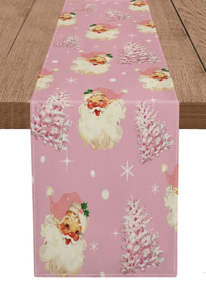 GAGEC Christmas Table Runner Santa Claus Merry Christmas Tree Snowflake Pink Long Runners for Winter Xmas Home Kitchen Dining Party Decor 13 x 72 Inch - Image 1