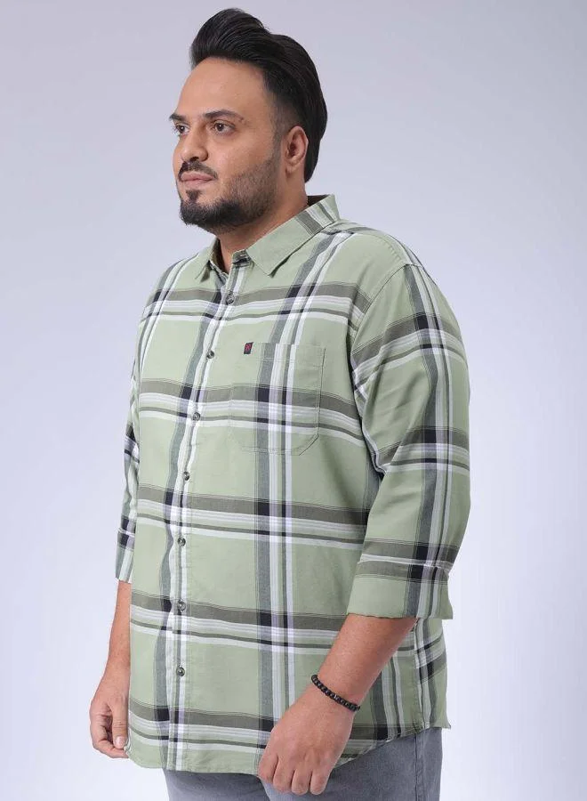 HARDSODA  Men Plus Size Regular Fit Checkered Cutaway Collar Full Sleeves Casual Shirt for Men | Best Price UAE