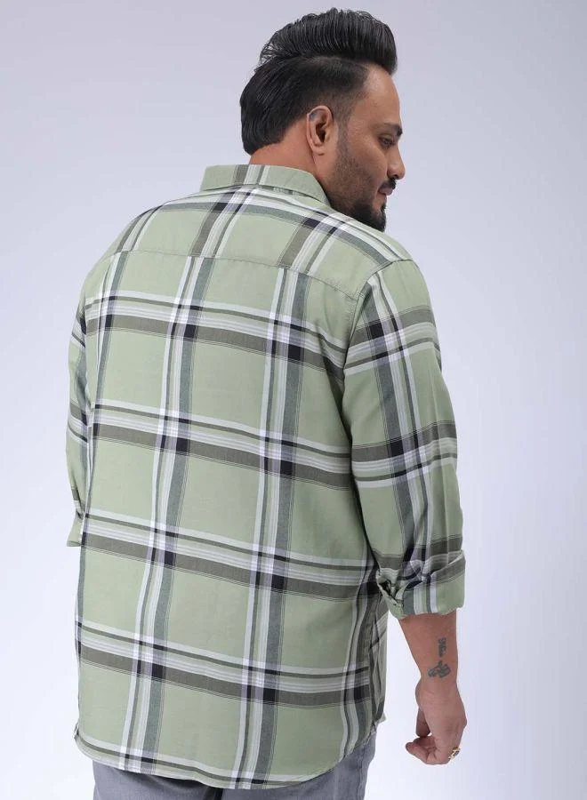 HARDSODA Men Plus Size Regular Fit Checkered Cutaway Collar Full Sleeves Casual Shirt