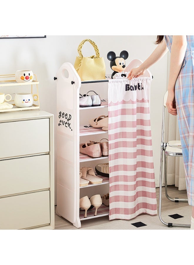 Golden 5-Layer Dust-Proof Shoe Rack With Curtain, Household Multi-Layer Simple Door Storage Rack, Girly Style, Space-Saving Shoe Cabine（54*28*78cm） - Image 3