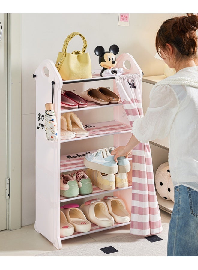 Golden 5-Layer Dust-Proof Shoe Rack With Curtain, Household Multi-Layer Simple Door Storage Rack, Girly Style, Space-Saving Shoe Cabine（54*28*78cm） - Image 1