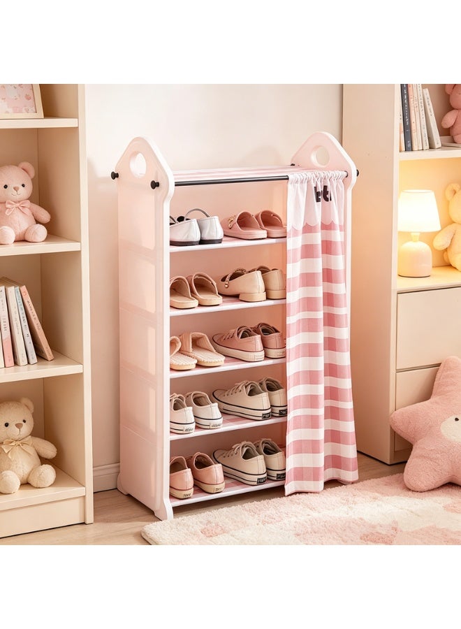 Golden 5-Layer Dust-Proof Shoe Rack With Curtain, Household Multi-Layer Simple Door Storage Rack, Girly Style, Space-Saving Shoe Cabine（54*28*78cm） - Image 4