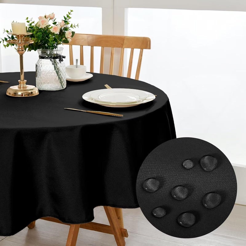 DWCN Black Round Tablecloth, 160 cm, Stain Protection, Washable Table Linen, Waterproof Tablecloth for Dining Room, Garden, Party, Weddings or Home - Image 1
