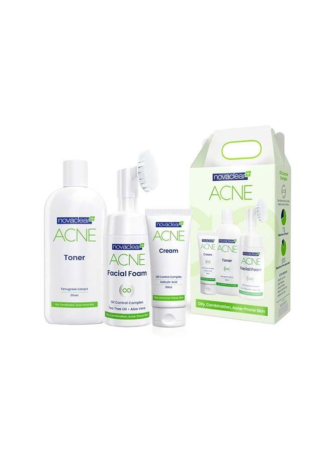 novaclear - Acne Kit Facial Foam 100ml plus Toner 150ml plus Cream 40ml - Image 1