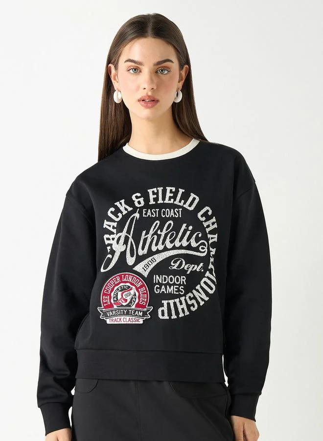 Lee Cooper Printed Sweatshirt with Crew Neck and Long Sleeves