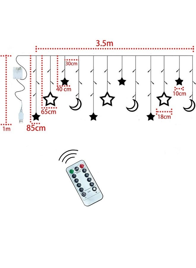 Tiokkss Ramadan Decorations Lights Moon Star String Curtain Ramadan Lights Moons and Stars LED Night Light for Ramadan Home Decoration Party, USB and Battery Box Powered (Warm White)  - Image 4