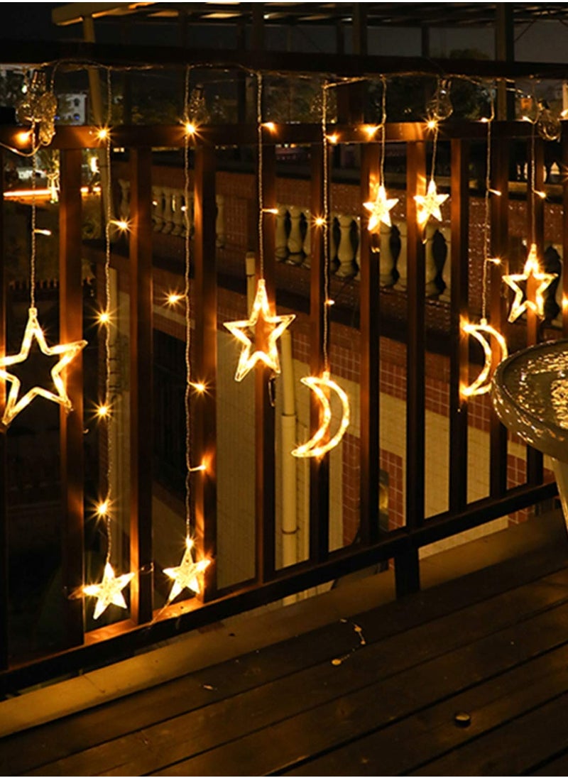 Tiokkss Ramadan Decorations Lights Moon Star String Curtain Ramadan Lights Moons and Stars LED Night Light for Ramadan Home Decoration Party, USB and Battery Box Powered (Warm White)  - Image 2
