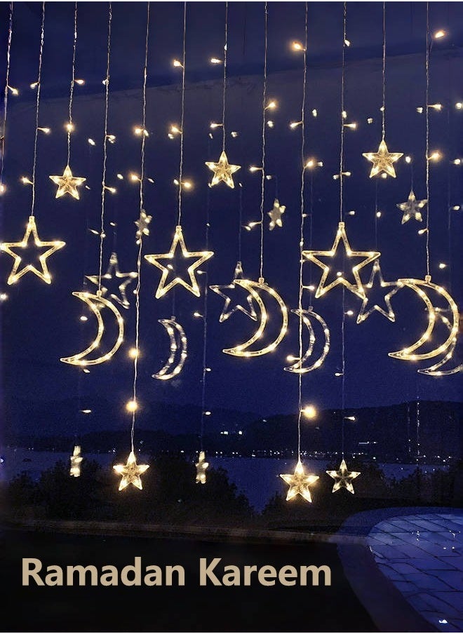 Tiokkss Ramadan Decorations Lights Moon Star String Curtain Ramadan Lights Moons and Stars LED Night Light for Ramadan Home Decoration Party, USB and Battery Box Powered (Warm White)  - Image 3