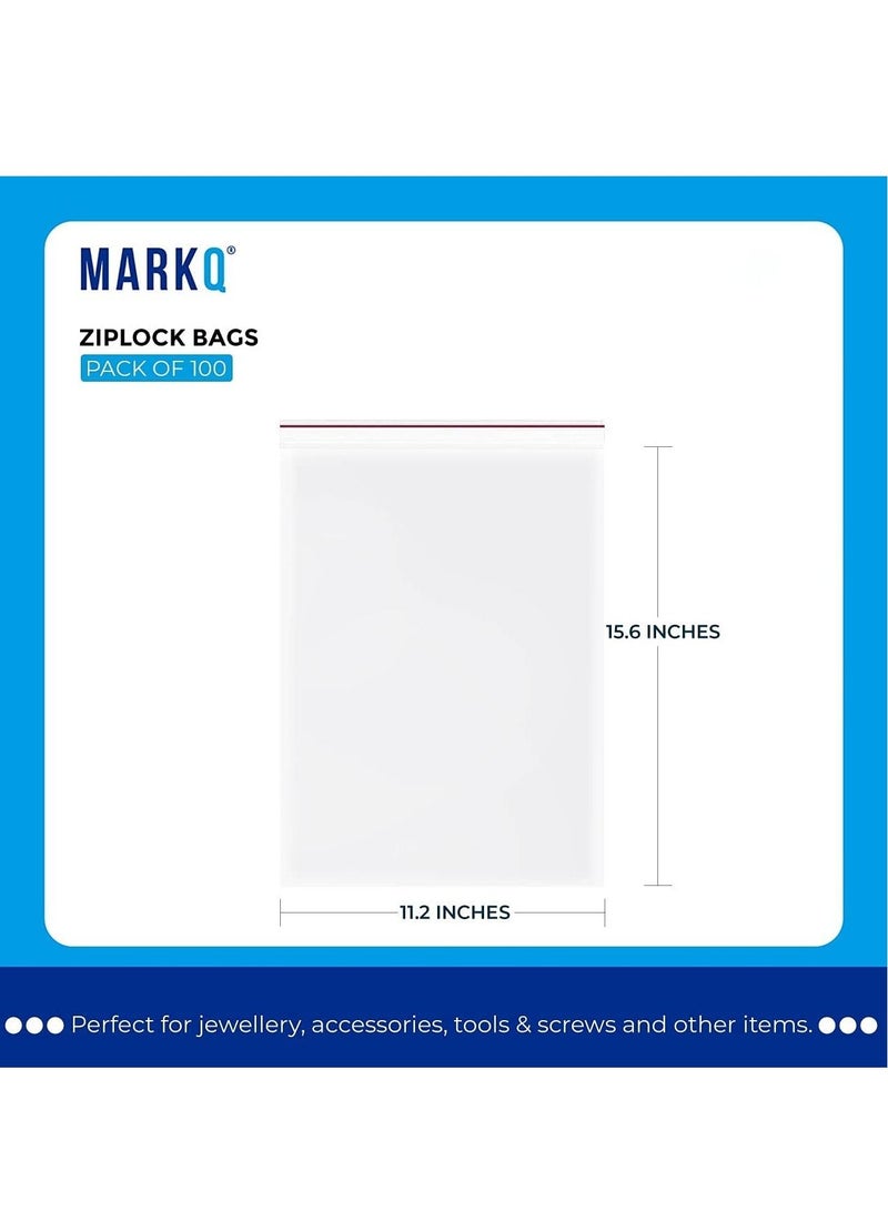 MARKQ [100 Piece] 11.2 x 15.6 inches Clear Poly Reclosable Zipper Lock Bags - Resealable Plastic Zipper Bags for Documents, Toys, Gifts, Packaging and Shipping Clothing, T-Shirts and More - Image 2
