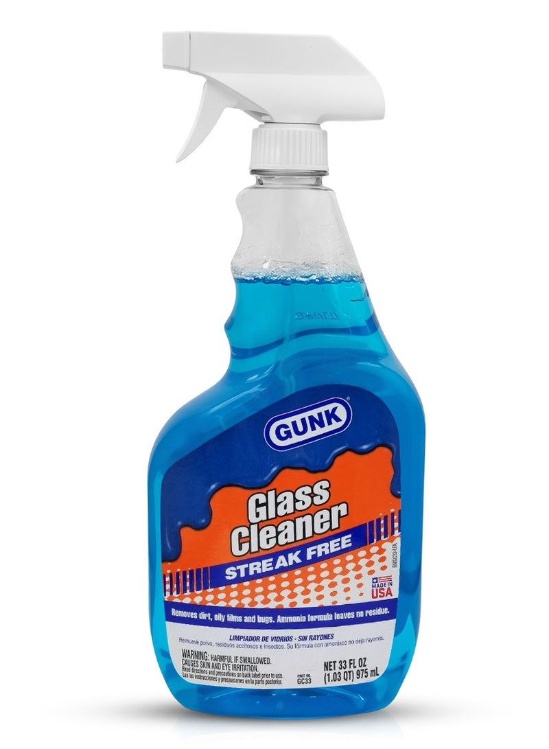 Gunk Glass Cleaner Spray 975ml – Streak-Free Formula Removes Dirt, Oil Film, Bugs, Bird Droppings – For Windshields, Windows, Mirrors, Glass Doors – Safe for Auto and Home Use – Easy Spray Bottle GC33 - Image 1