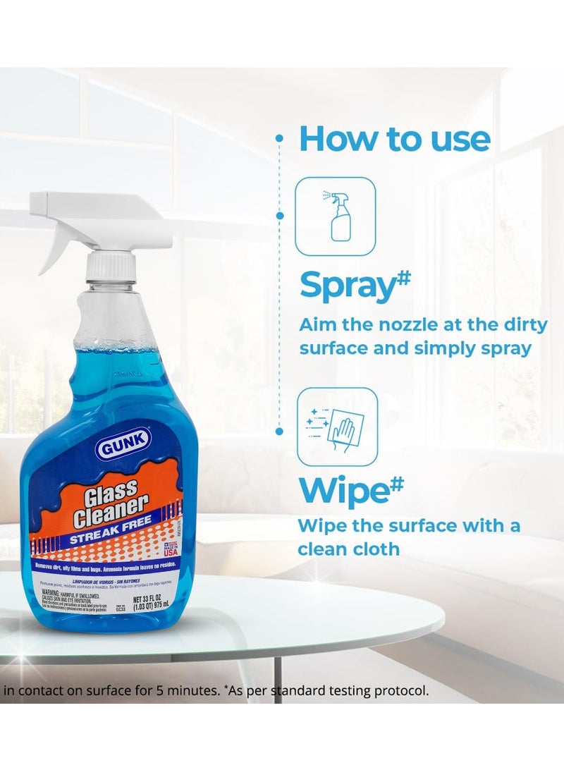 Gunk Glass Cleaner Spray 975ml – Streak-Free Formula Removes Dirt, Oil Film, Bugs, Bird Droppings – For Windshields, Windows, Mirrors, Glass Doors – Safe for Auto and Home Use – Easy Spray Bottle GC33 - Image 3