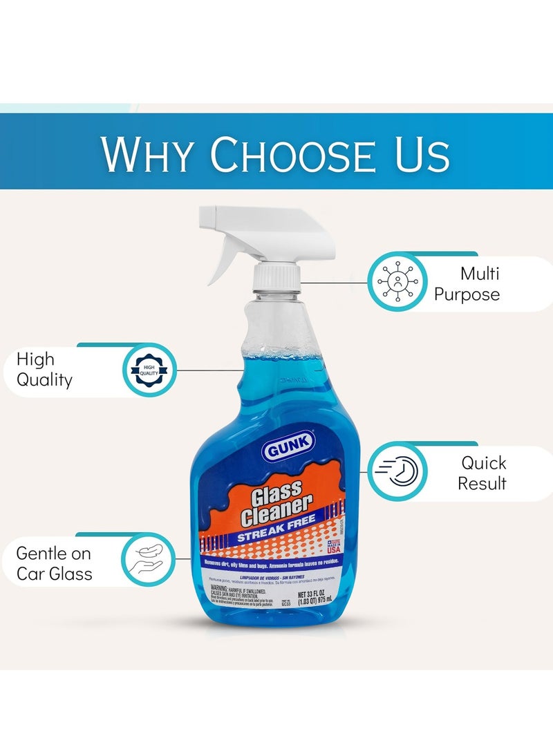 Gunk Glass Cleaner Spray 975ml – Streak-Free Formula Removes Dirt, Oil Film, Bugs, Bird Droppings – For Windshields, Windows, Mirrors, Glass Doors – Safe for Auto and Home Use – Easy Spray Bottle GC33 - Image 4