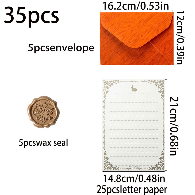 35 Sheets Vintage Orange Letter Paper Set with Envelopes and Sealing Wax Stamps - Image 3