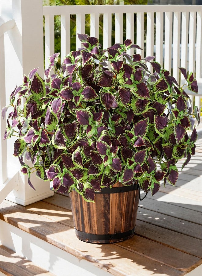 florisso Artificial Greenery Plants Outdoor, 5 Pcs Faux Coleus Plants UV Resistant Silk Plants with Stems, Fake Plants for Outside Garden Patio Hanging Planter Pathway Front Porch Decoration(Brown) - Image 1