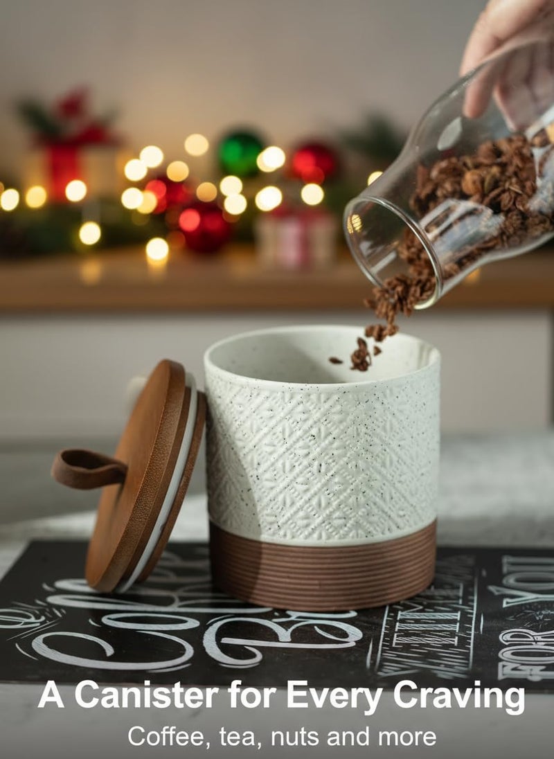 Miamolo Ceramic Jar with Lid, Coffee Canisters with Airtight Lids Kitchen Food Storage Container for Spice Loose Leaf Tea, Small Decorative Jars for Countertop Coffee Bar Accessories - White 20 fl.oz - Image 2