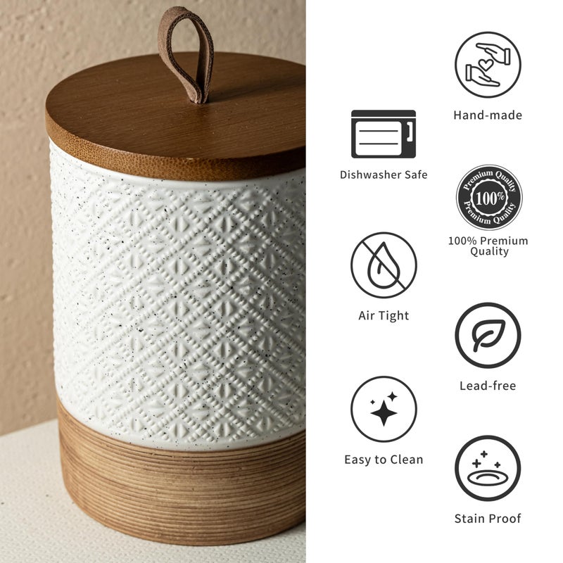 Miamolo Ceramic Jar with Lid, Coffee Canisters with Airtight Lids Kitchen Food Storage Container for Spice Loose Leaf Tea, Small Decorative Jars for Countertop Coffee Bar Accessories - White 20 fl.oz - Image 5