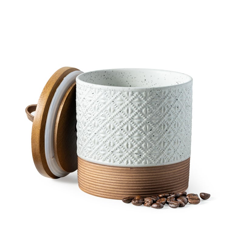 Miamolo Ceramic Jar with Lid, Coffee Canisters with Airtight Lids Kitchen Food Storage Container for Spice Loose Leaf Tea, Small Decorative Jars for Countertop Coffee Bar Accessories - White 20 fl.oz - Image 1