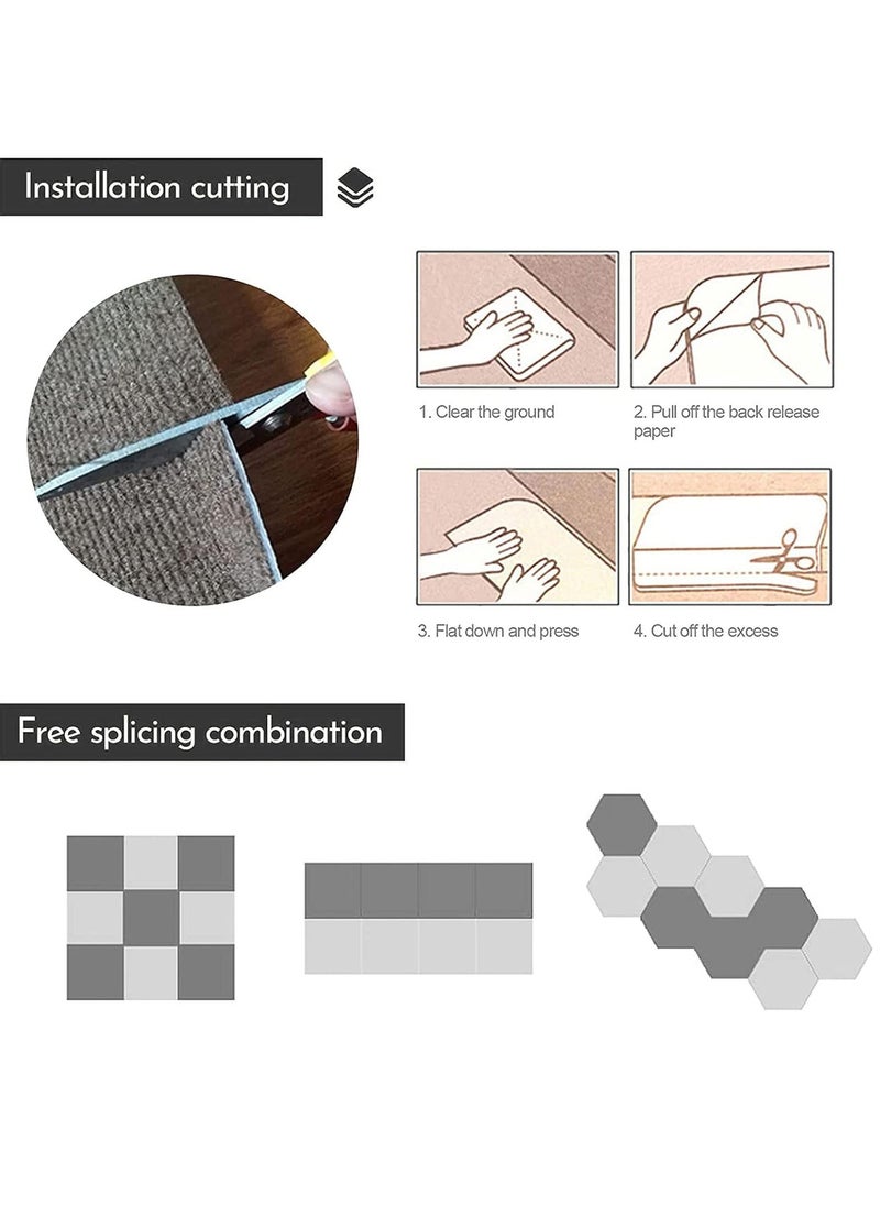 MileMelo - Peel and Stick Carpet Tiles,Self-Adhesive Square Soft Floor Tiles,12inx12in DIY Washable Tiles Carpet,for Bedroom,Dining Room(Size:10pcs,Color:Black) - Image 1