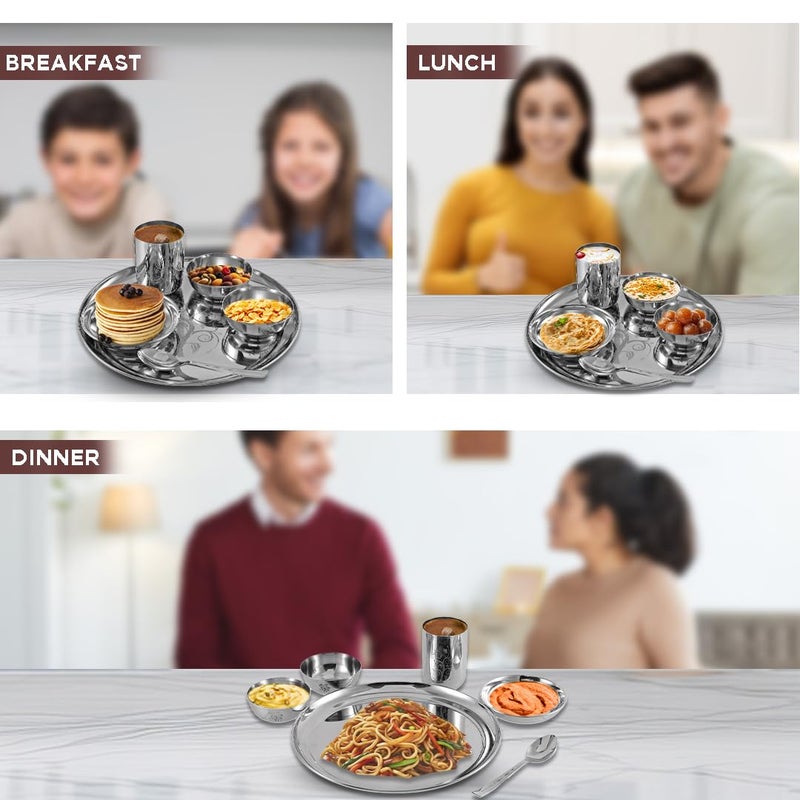 Kraft- follow your imagination Kraft Radiant Traditional Stainless Steel Dinner Set of 1 Thali - 6 Pcs | Premium, Elegant Design | Mirror Finish | Food Grade, Toxin Free | 2 Year Warranty - Silver - Image 3