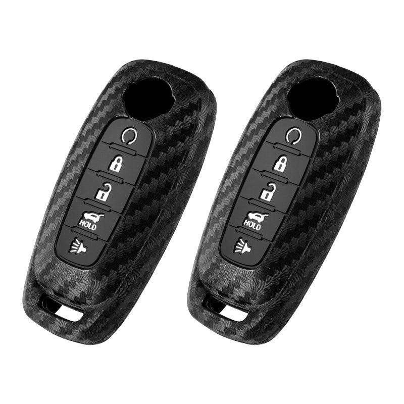 WORCAS 2 Pcs Key Fob Case Carbon Fiber Pattern Silicone Cover Compatible with Nissan Rogue Altima Maxima Muran Pathfinder Sentra Armada Titan Frontier Versa Leaf Frontie 5 Button Keyless Entry Remote
