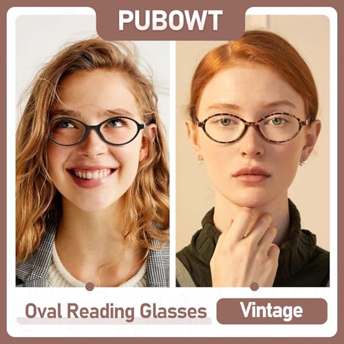 PUBOWT Oval Reading Glasses for Women Men Blue Light Blocking Computer Readers Retro Fashion Small Frame Trendy Vintage Vintage Eyewear PT2009 2Pack Black Demi +1.5 x Strength - Image 3