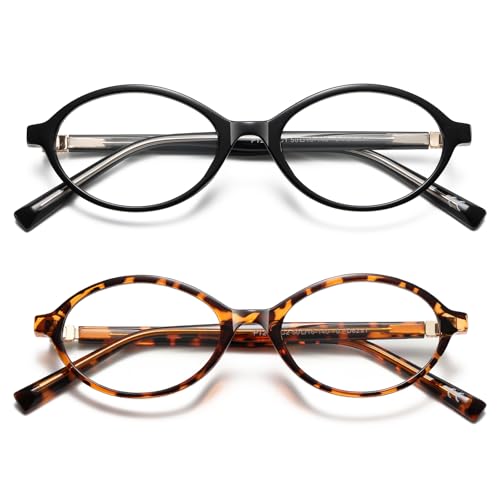 PUBOWT Oval Reading Glasses for Women Men Blue Light Blocking Computer Readers Retro Fashion Small Frame Trendy Vintage Vintage Eyewear PT2009 2Pack Black Demi +1.5 x Strength - Image 2