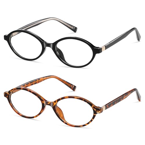 PUBOWT Oval Reading Glasses for Women Men Blue Light Blocking Computer Readers Retro Fashion Small Frame Trendy Vintage Vintage Eyewear PT2009 2Pack Black Demi +1.5 x Strength - Image 1