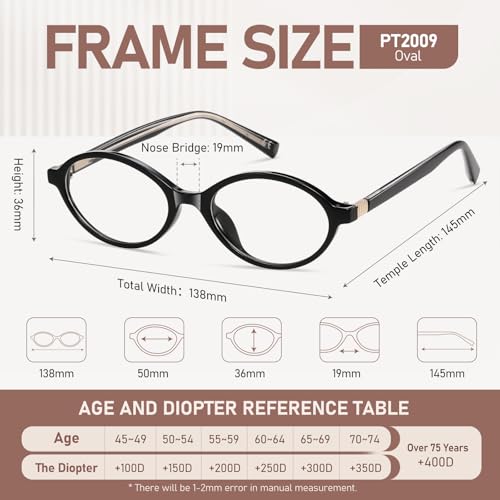 PUBOWT Oval Reading Glasses for Women Men Blue Light Blocking Computer Readers Retro Fashion Small Frame Trendy Vintage Vintage Eyewear PT2009 2Pack Black Demi +1.5 x Strength - Image 4