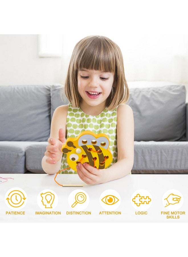 Sealive Wooden Lacing Toys For Toddlers - Fun And Educational Threading Set | Develop Fine Motor Skills | Durable Montessori Toy For Travel (Bee) - Image 2