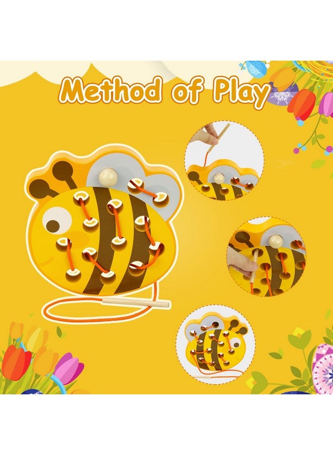 Sealive Wooden Lacing Toys For Toddlers - Fun And Educational Threading Set | Develop Fine Motor Skills | Durable Montessori Toy For Travel (Bee) - Image 3