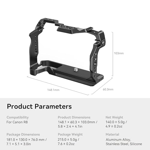 DIGITEK® Professional Cam Cage (C) for Canon EOS-R8 Series Cameras, Lightweight Design & Aluminium Body with 1/4 and 3/8 Screw Mount for External Devices - Image 3