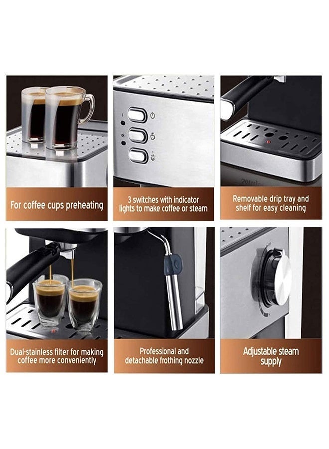 الحلم ماكينة صنع قهوة الإسبريسو التقليدية بمضخة، 15 بارًا مع عصا حليب رغوي، تحكم بلمسة واحدة خزان مياه قابل للإزالة سعة 1.6 لتر ماكينة صنع قهوة للكابتشينو واللاتيه والماكياتو مفاجأة صغيرة - Image 3