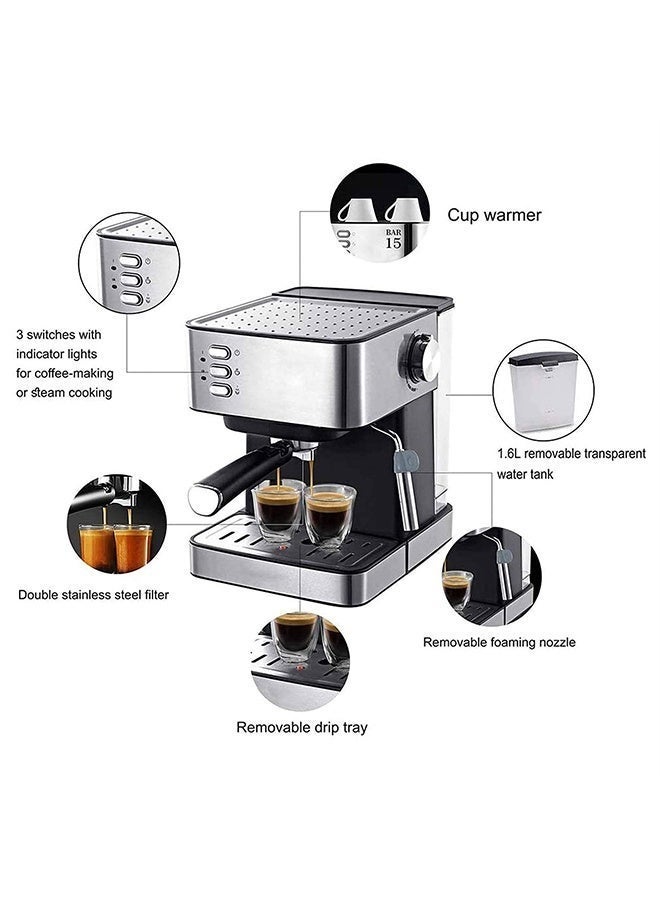 الحلم ماكينة صنع قهوة الإسبريسو التقليدية بمضخة، 15 بارًا مع عصا حليب رغوي، تحكم بلمسة واحدة خزان مياه قابل للإزالة سعة 1.6 لتر ماكينة صنع قهوة للكابتشينو واللاتيه والماكياتو مفاجأة صغيرة - Image 2